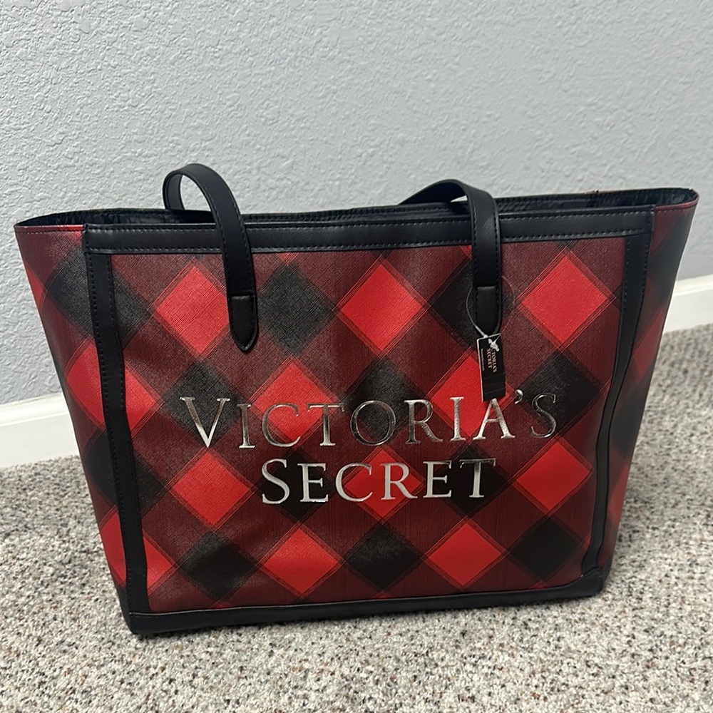 FINAL SALE Victoria's Secret Red and Black Checkered Tote Bag